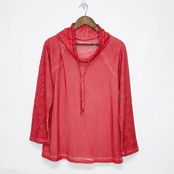 Soft Surroundings Cowl Neck Lace Sleeve Sweatshirt Coral Size - Picture 2 of 12